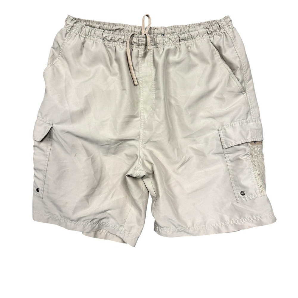 On Line Swim Trunks Mens Large Beige Cargo Elastic Waist Mesh Lined Pockets